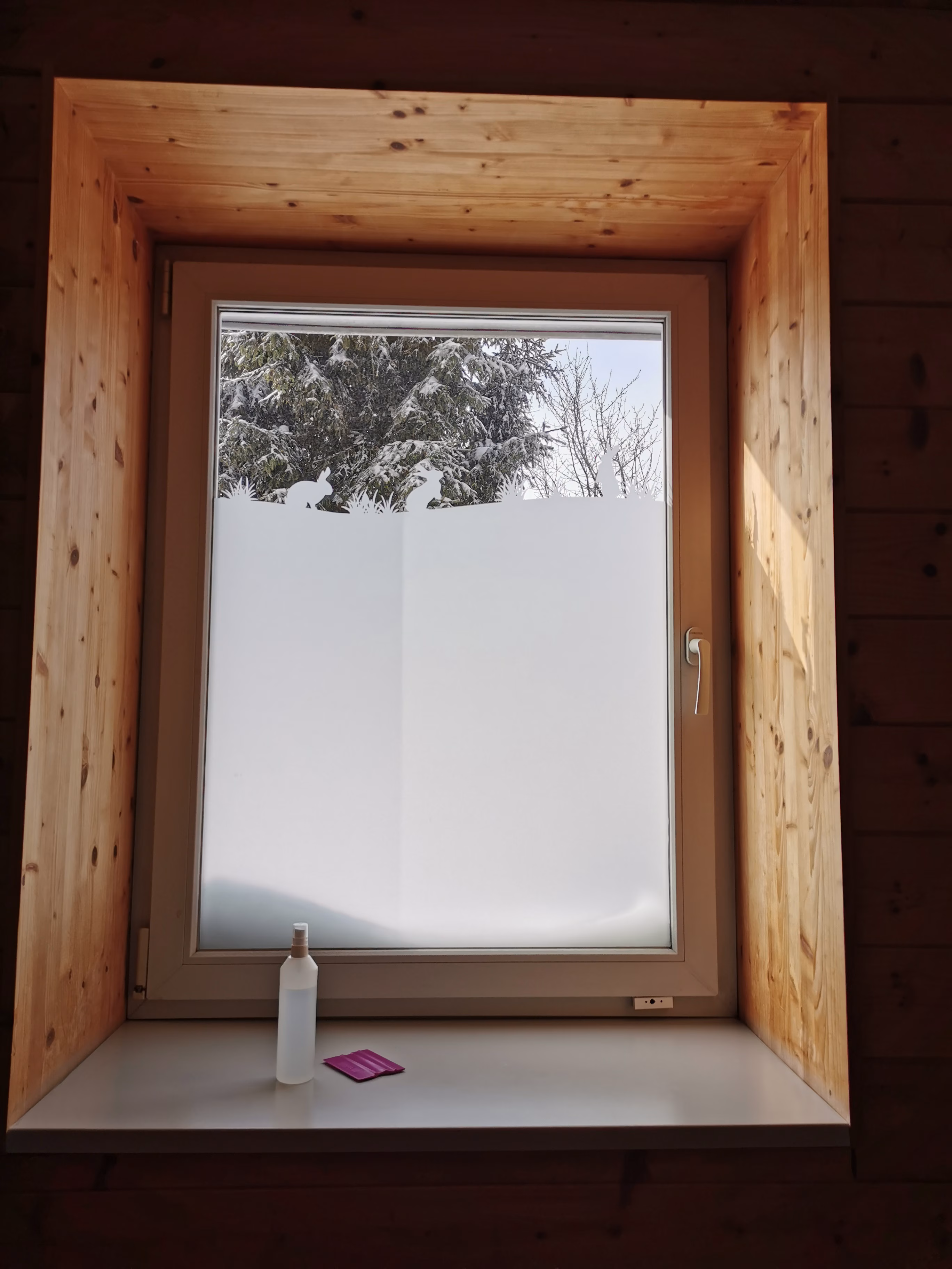 Glasdekor für Fenster, Hasen