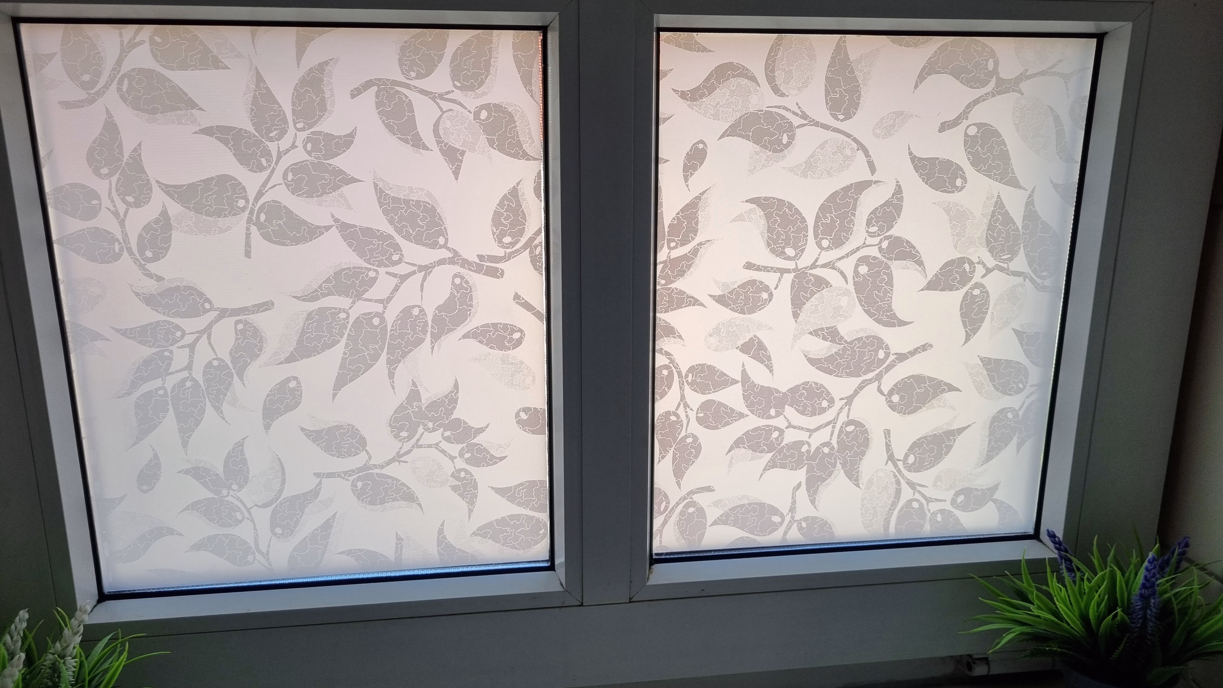 Fensterfolie weiß matt mit Blättern Fensterfolie weiß matt mit Blättern