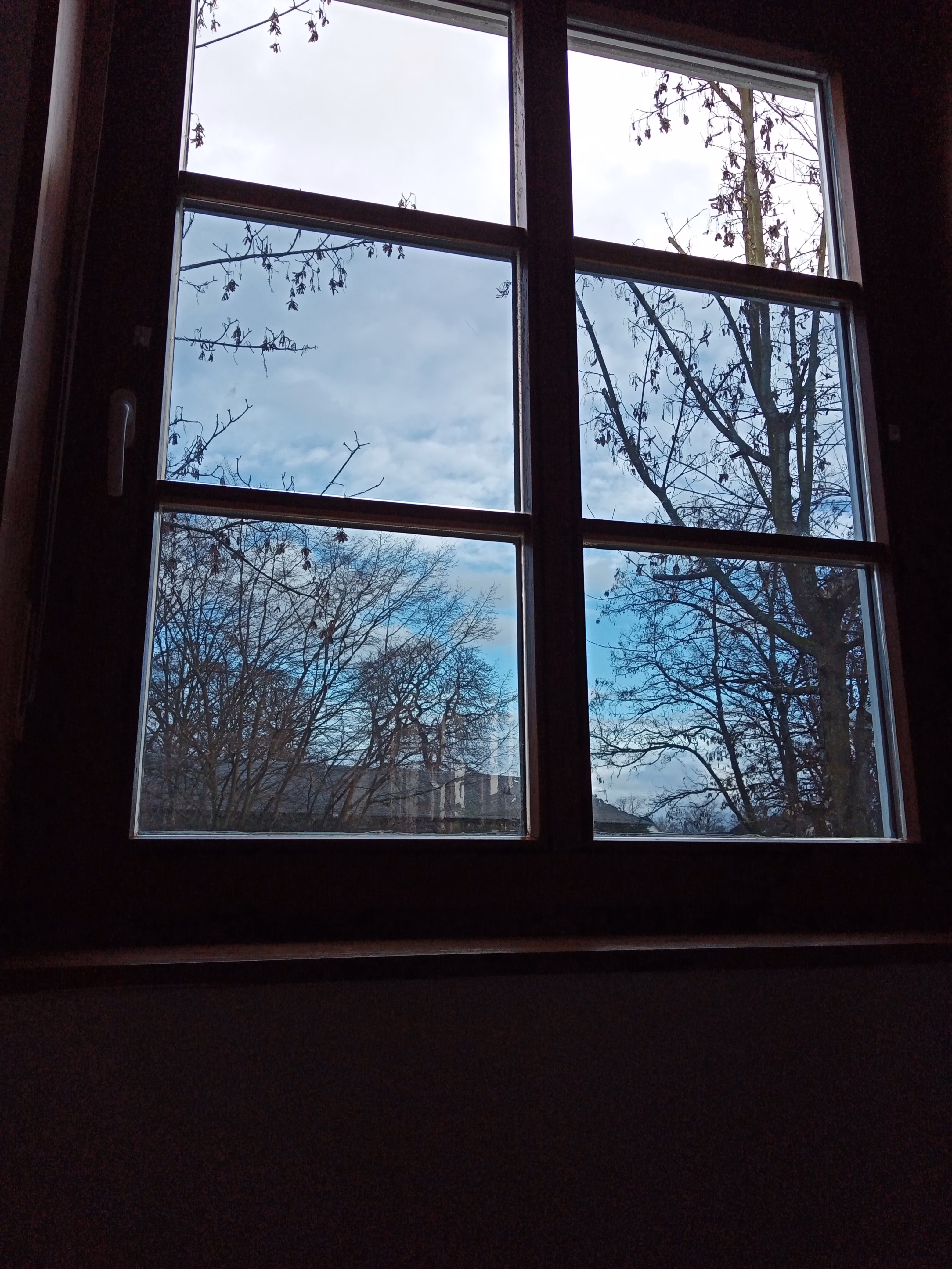 Innenansicht einer Spiegelfolie silber dunkel verspiegelt auf einem Sprossenfenster Innenansicht einer Spiegelfolie silber dunkel verspiegelt auf einem Sprossenfenster