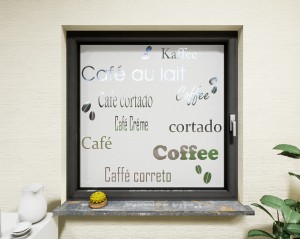 Glasdekor Schriftzug Kaffee weiß matt
