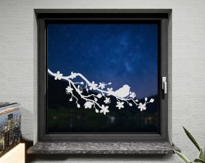 Fenstertattoo Kirschblüten weiß matt