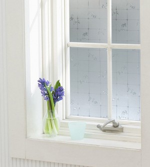 Adhesive film, lead glass look, transp. white with discreet floral pattern (embossed)
