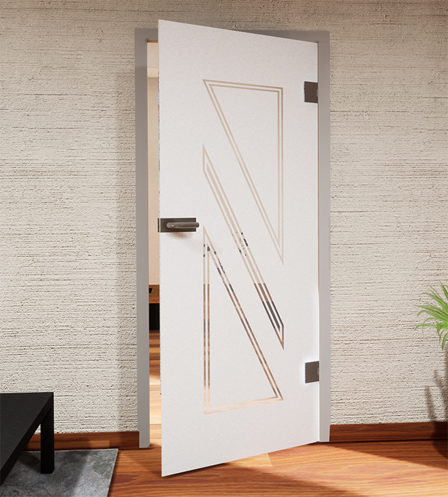 Order glass decor for doors in the design diagonally mirrored triangles